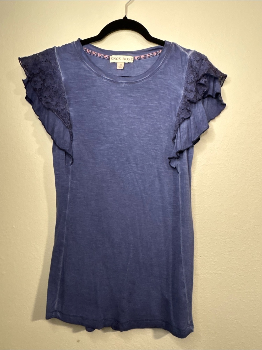 Knox Rose Indigo Lace Ruffle Sleeve Tee